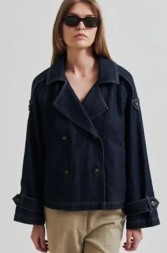 Hot Columbus Trench Jacket, dark blue denim Ulkotakit Ja -Liivit|Bleiserit Ja Liivit