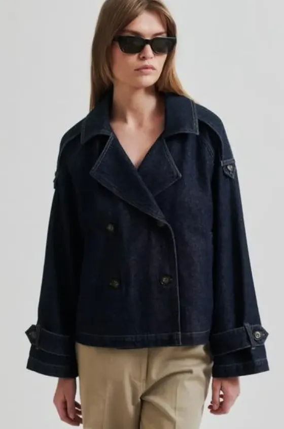 Hot Columbus Trench Jacket, dark blue denim Ulkotakit Ja -Liivit|Bleiserit Ja Liivit