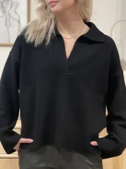 Davida - Chunky Open Collar neule, black Neuleet Ja Neuletakit