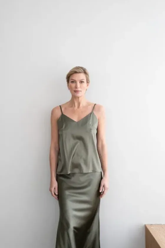 Best Gauhar - silkkitoppi v-neck, green Paidat Ja Topit|Juhlavaatteet