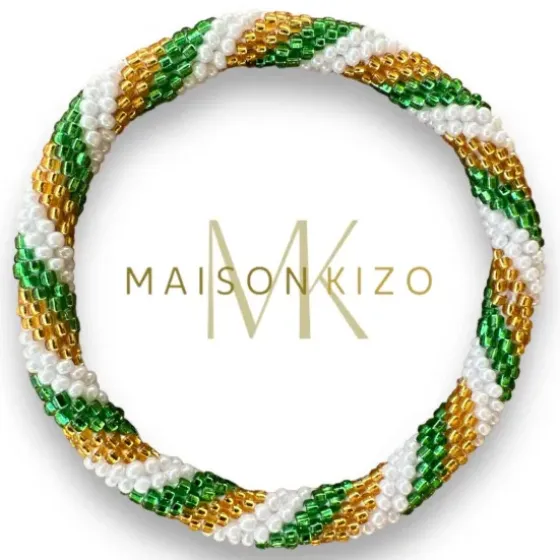 New - Green, White and Gold Nepali Bracelet B172 Maison Kizo