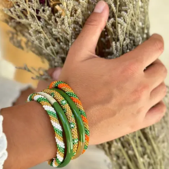 New - Green, White and Gold Nepali Bracelet B172 Maison Kizo
