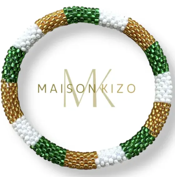 Clearance - Nepali Green, Gold, White Bracelet B170 Maison Kizo