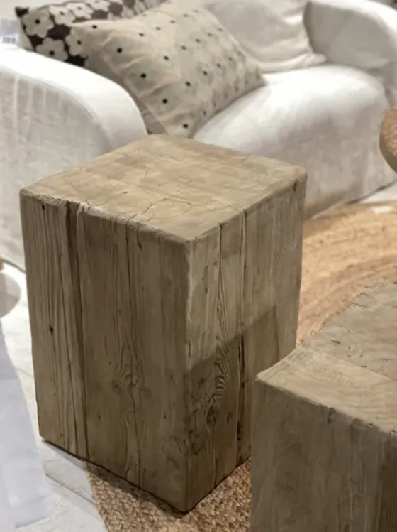 Online - kuutio puujakkara/pöytä 50, natural Vanhat Puuhuonekalut