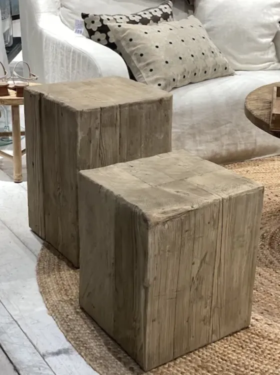 Online - kuutio puujakkara/pöytä 50, natural Vanhat Puuhuonekalut